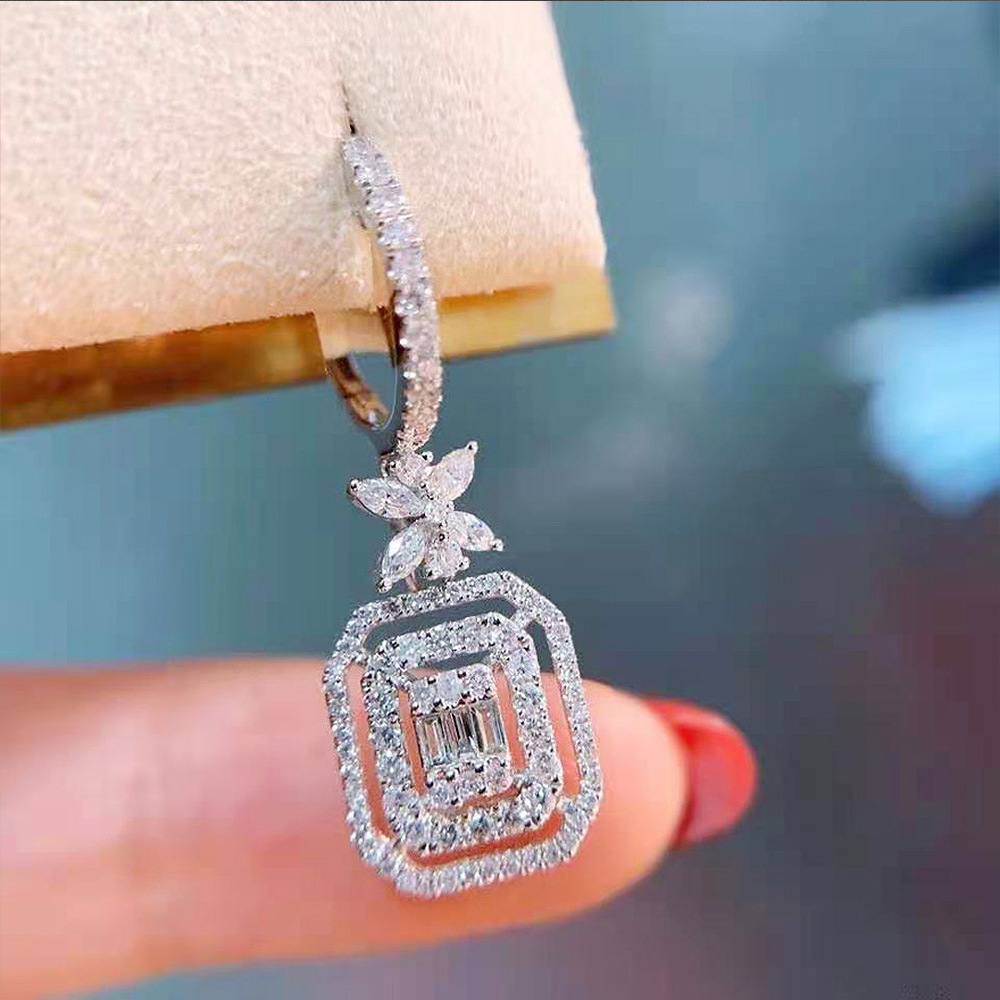 Choucong Sparkling Dangle Earrings Luxury Jewelry 925 Sterling Silver T Princess Cut White 5A Cubic Zircon CZ Diamond Gemstones Party Women Long Drop 