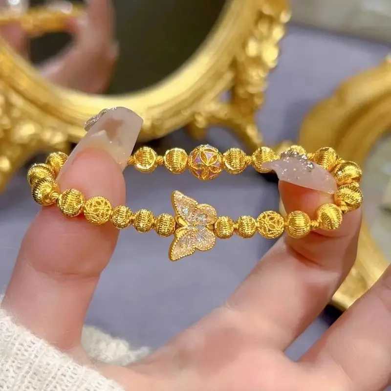 Luxury high-end 18K gold bracelet retro butterfly magic bead bracelet spark cat eye transfer bead AU750 for women W241231