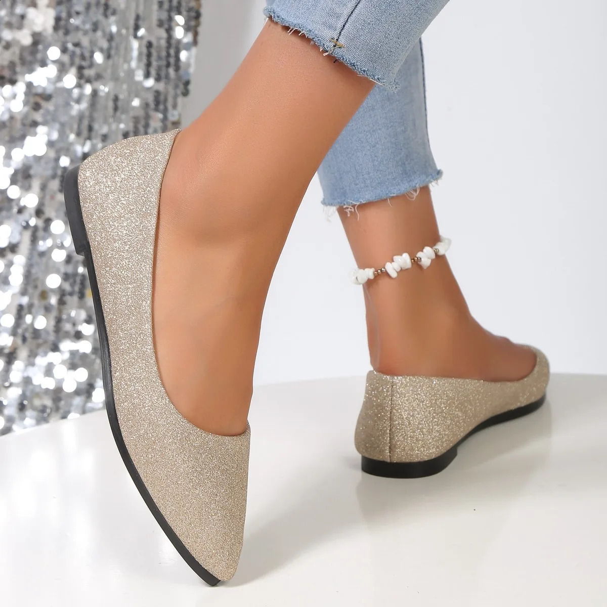 2024 Fashion Slip on Loafers Breathable Summer Ballet Shallow Flat Soft Bottom Pointed Toe Boat Shoes Plus Size 43 241225