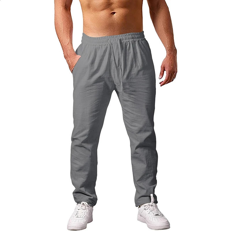 Mens Lightweight Long Pants Summer Loose Fit Trousers for Holidays Breathable Linen Streetwear Men Fitness Sweatpants 241230