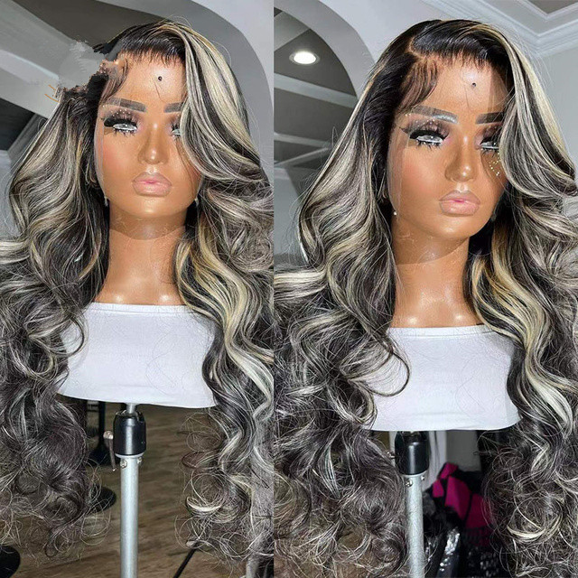 Wavy Gray lace wigs human hair 5x5 hd lace raw virgin side part human hair silver grey salt and pepper long gray hand made silk closure black mixed wh