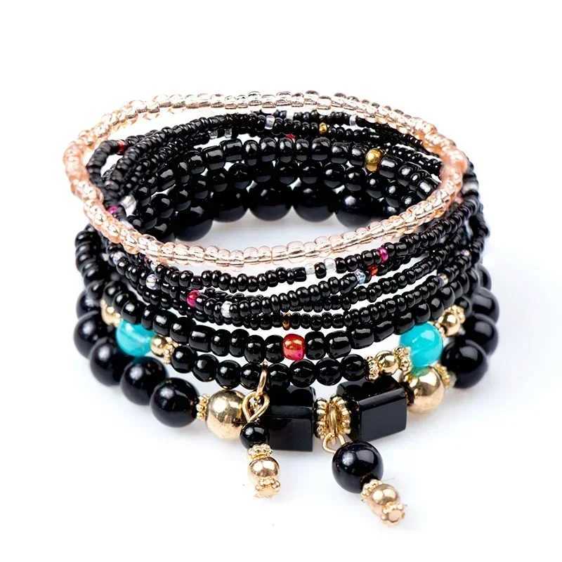 Bohemian handmade bead bracelet set suitable for womens summer colorful bead chain bracelets girls Bohemian fashion jewelry accessories W241231