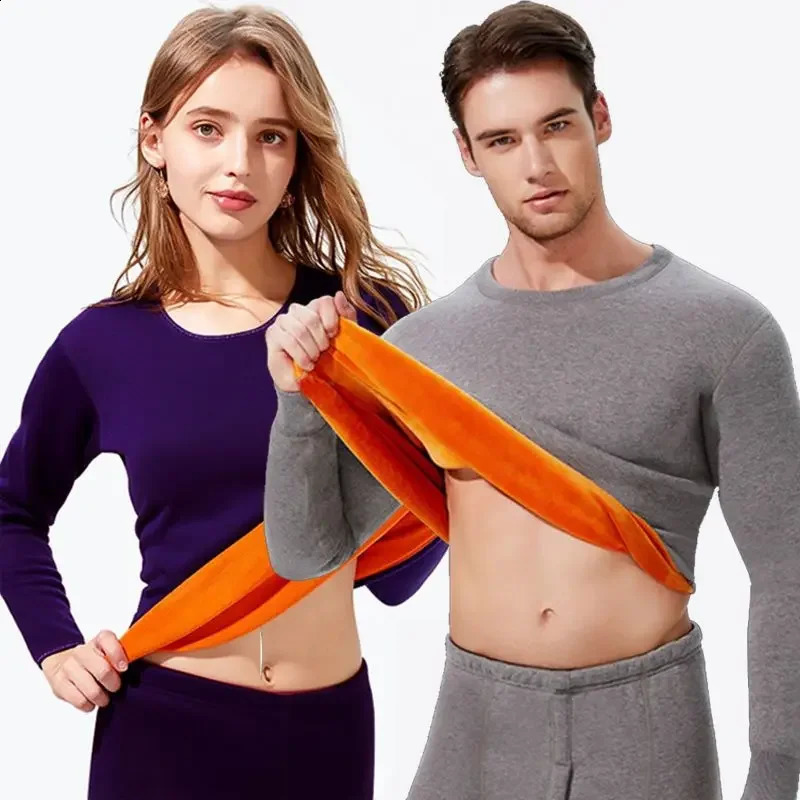 Men Woman Fleece Thicken Thermal Underwear Suit Winter O Neck Super Soft Long Sleeve Tops Leggings Long Johns Homewear Set 241228bjbj