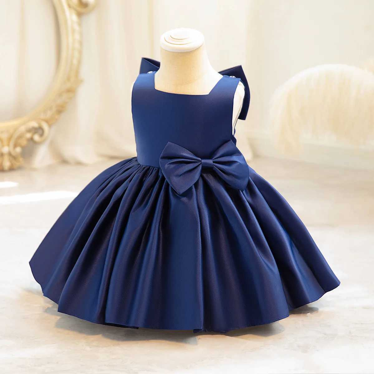 Bow Girl Par Dress Knee Length Princess Par Dress Childrens Clothing Elegant Evening Dress W241231