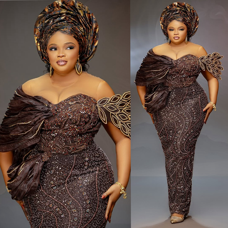 2025 Classic Plus Size Aso Ebi Prom Dresses For Special Occasions Mermaid Evening Dresses Sheer Neck Beaded Lace Birthday Second Reception Gown Robe d