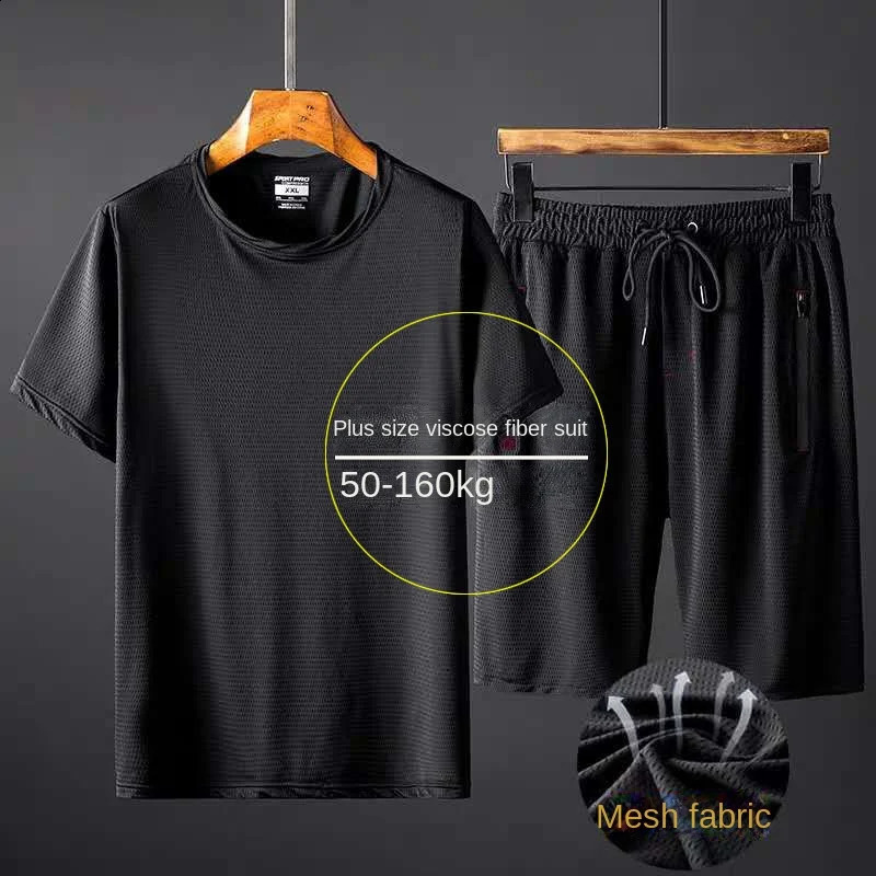 Mens Sports Suit Fashion Shorts TShirt 10XL Summer Breathable Mesh Casual Jogger Clothing 241223