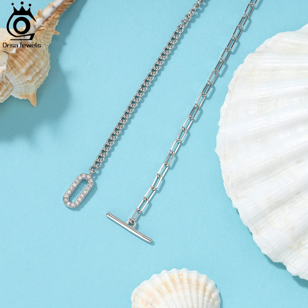 ORSA JEWELS Silver 925 Charm Zircon Foot Chain Side Chain Paperclip Chain Anklets Women Summer CZ Foot Bracelet Jewelry SA62 241226