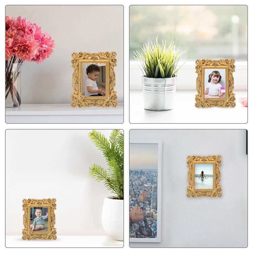 Frames 3 pieces of photo retro picture gold mini resin frame decoration CL241231 H260306