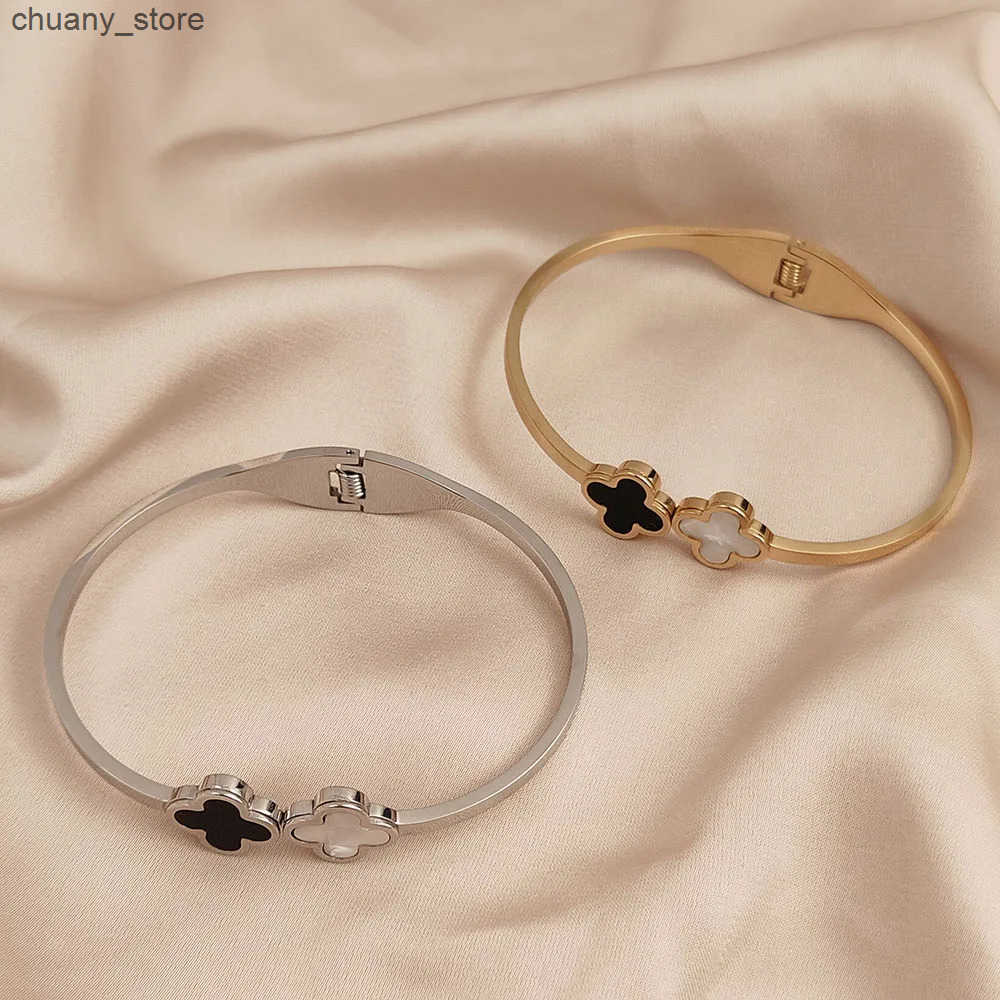 Chain Four leaf clover white shell stainless steel gold-plated high-quality waterproof silver wedding jewelry L240910