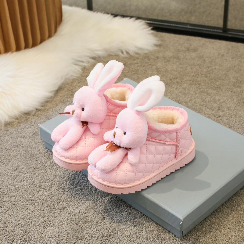 Winter Girls Boots Plus Velvet Warm Toddler Snow Boots Cartoon Rabbit Cotton Shoes Children Ankle Boots Non-slip Causal Shoes Sizes US 8C-4Y