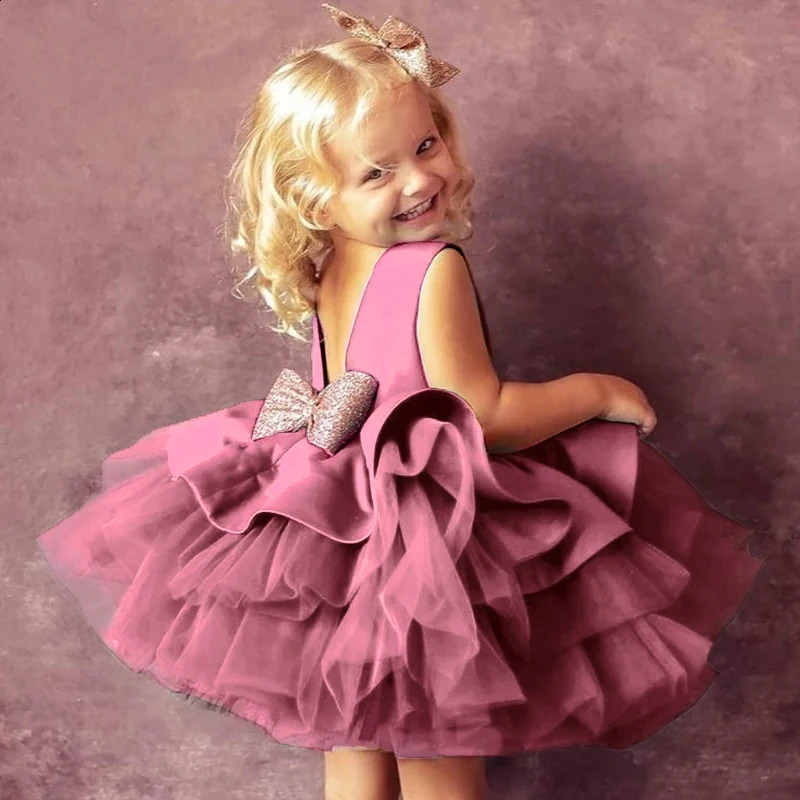 1 Year Old Baby Girls Dress for born Clothes Big Bowknot Formal Girl Birthday Party Christening Gown Dresses 241231