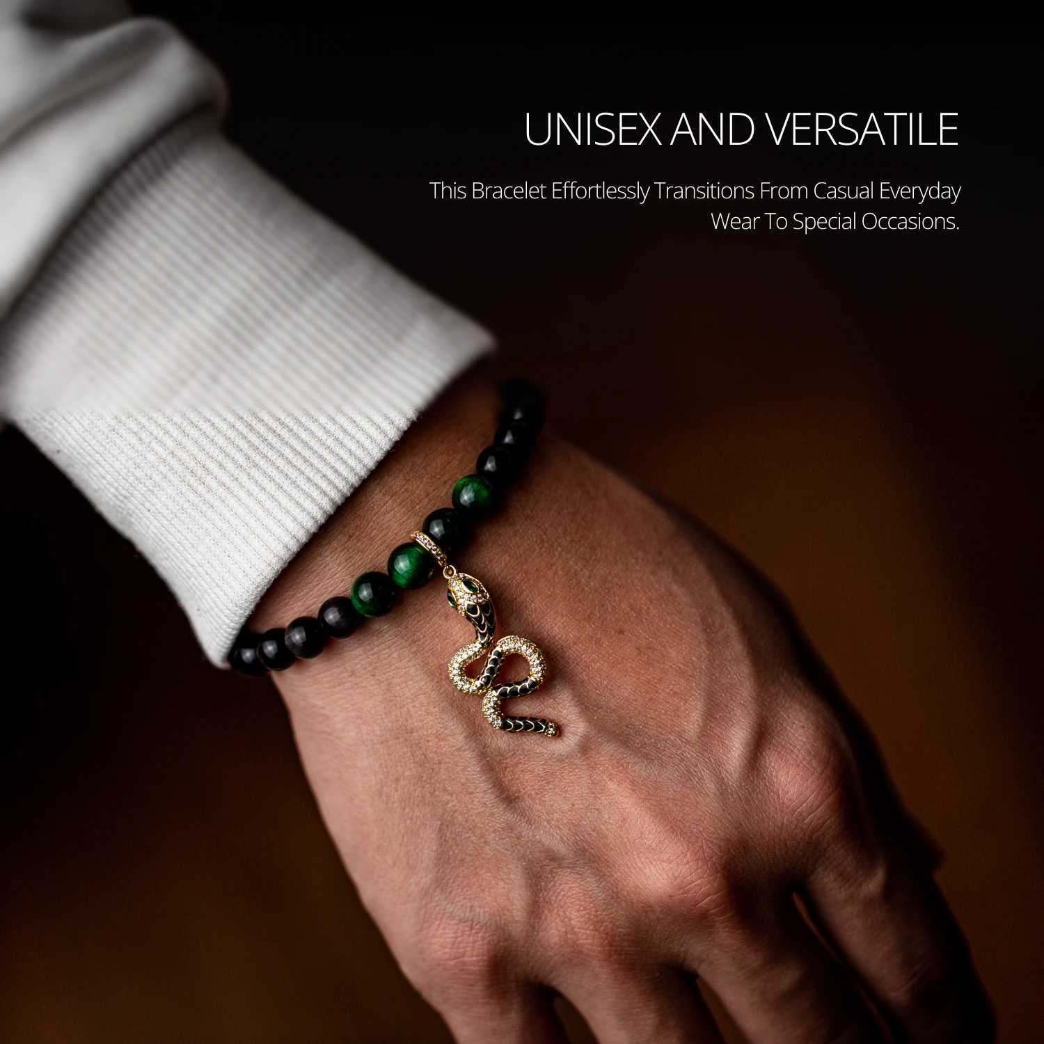 Natural Stone Tiger Eye Bracelet Snake Pendant Versatile Design Vacation Accries Best Friend Gift for Men and Women W241231