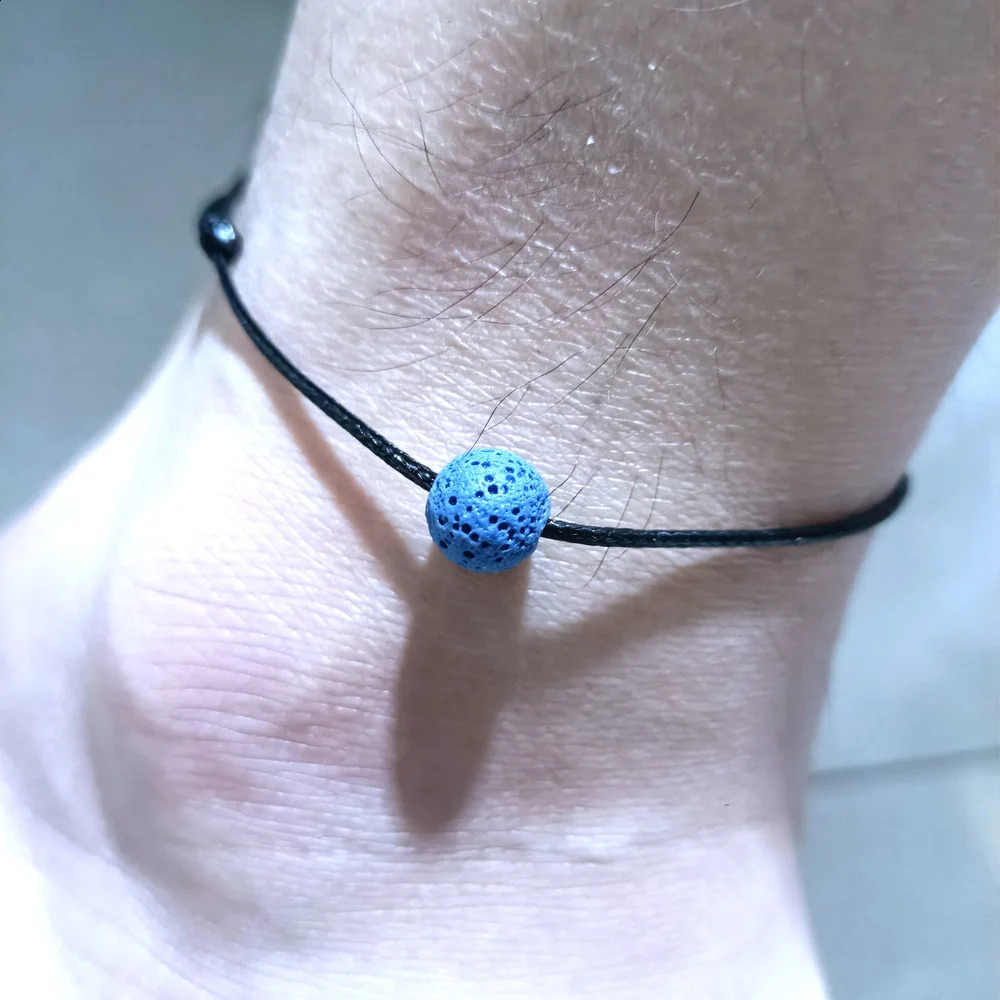 20pcs Women Men Adjustable Beach 10mm Colorful Lava Stone Bead Anklet Black Rope Braided Friendship Ankle Bracelet Jewelry 241226