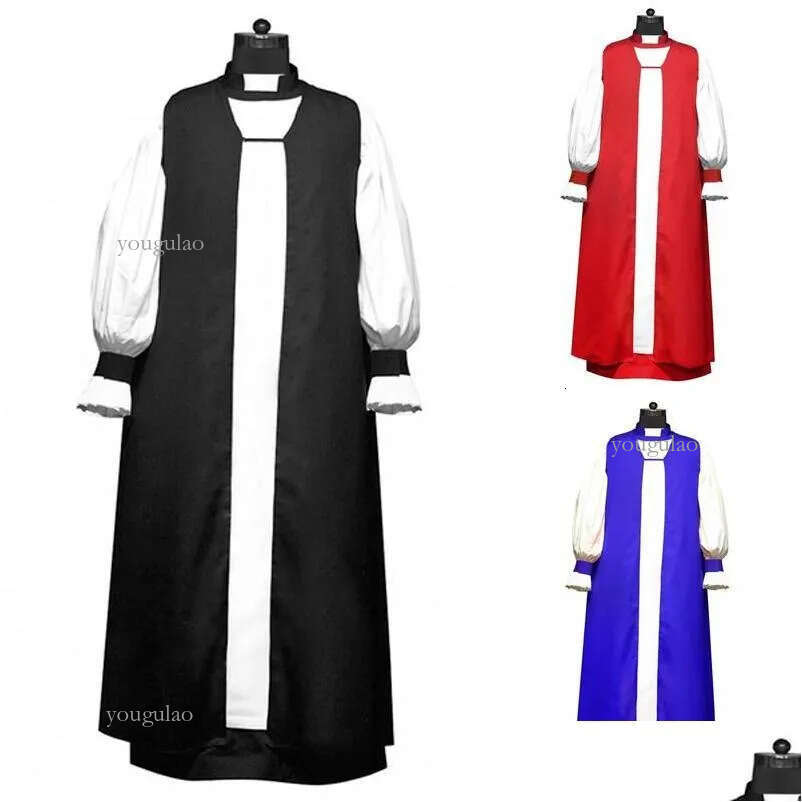 Ethnic Clothing Mens Chimere And Rochet Set Church Costume Long Sleeve Slim Clergy Tunic Cotton Cassocks Stand Collar Tradition Priest Othpy