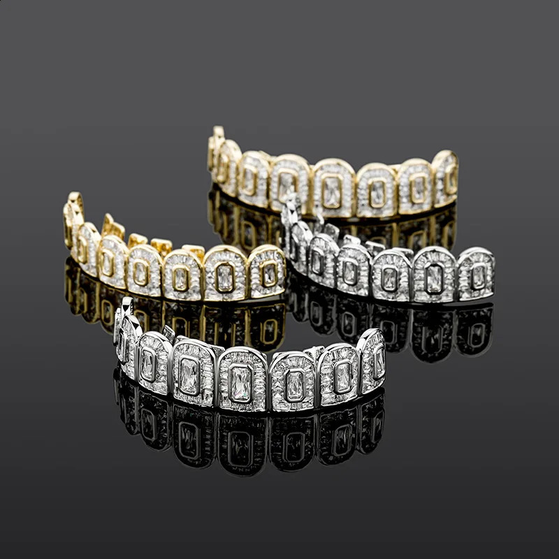Hip Pop Bling Cubic Zircon Teeth Set For Men Women Mouth Set Gold Silver Color Removable Dental Fashion Jewelry 241226
