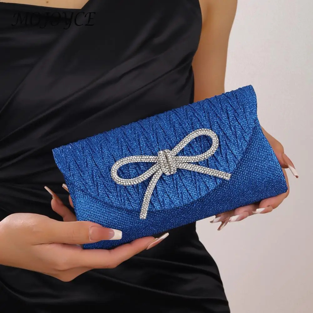 Clutch Purse Satin Rhinestone Evening Bag for Women Bow Formal Handbag Sparkly Wedding Party Prom Purse 241231