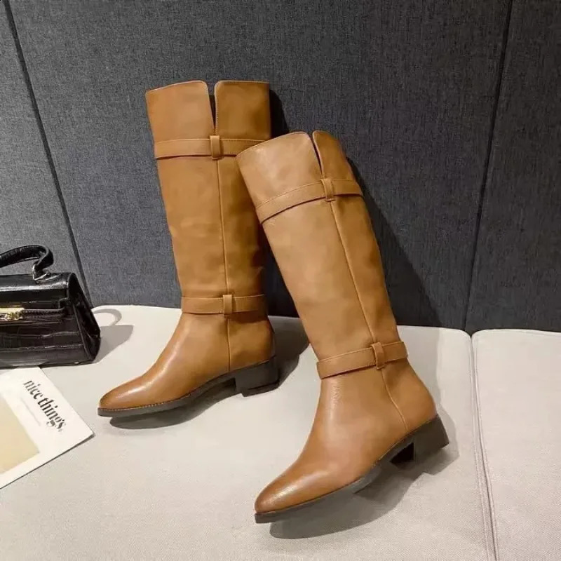 Knee High Boots for Women Autumn Winter English Style Pointy Head Platform Boots Ladies Shoes Woman 241231