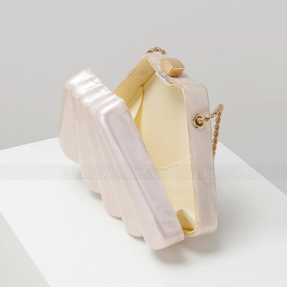 Alizekerr Fan-shaped Acrylic Box Evening Bags Women Elegant Metal Chain Clutch Purses And Handbags Wedding Party 241231