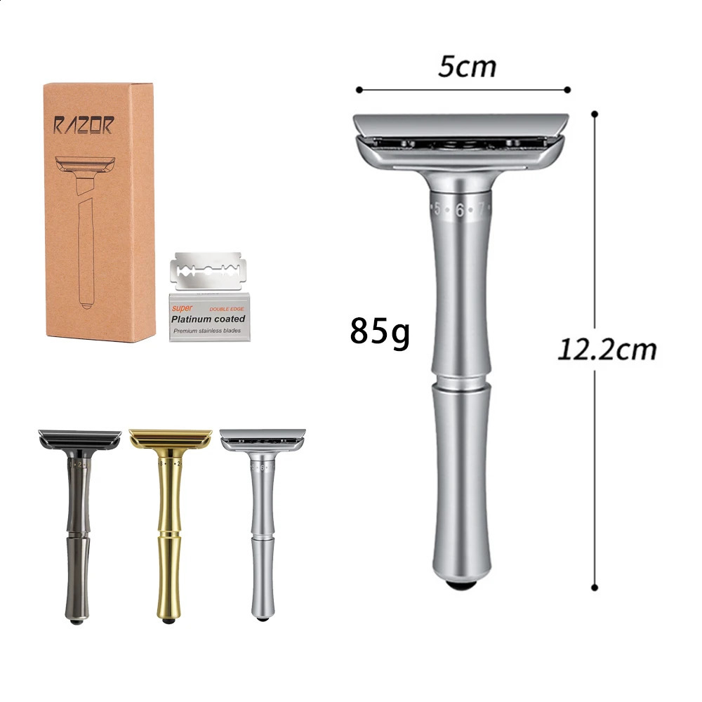 Whityle 02T Manual Adjustable Safety Razor 1-8 Sharpness Adjustment Classical Shaver With 5 Platinum Blades For Men Women Use 241230