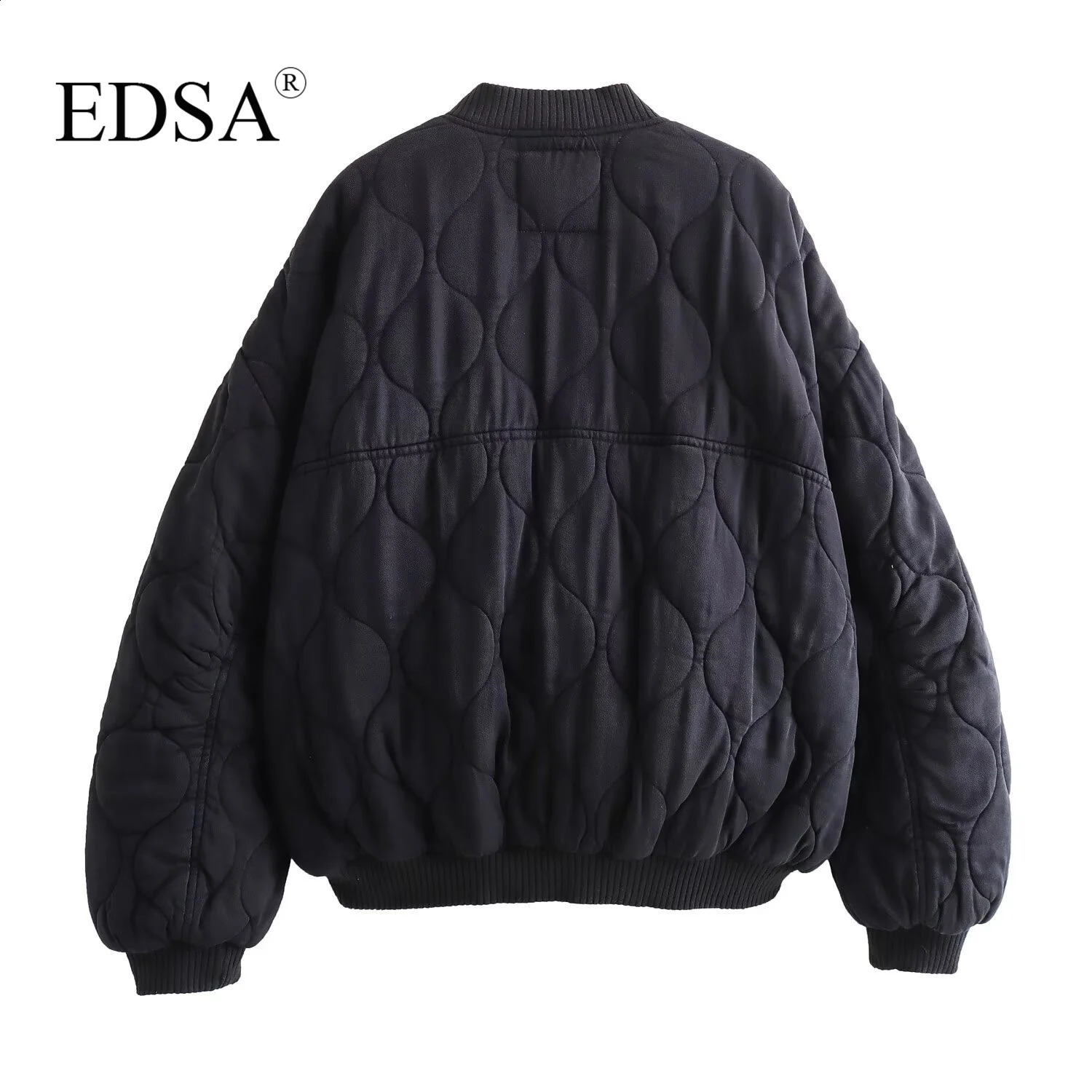 EDSA Women Oversized Quilted Bomber Jackets Thick Warm Coat Long Sleeve Snap-Button Female Outerwear Chic Tops 241230