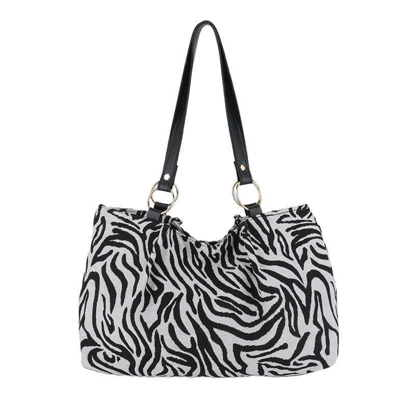 Fashionable 2024 Winter Trendy Personality Cute Bama Pattern Fashion Canvas Shopping Bag Underarm Single Shoulder Big Bag 241231