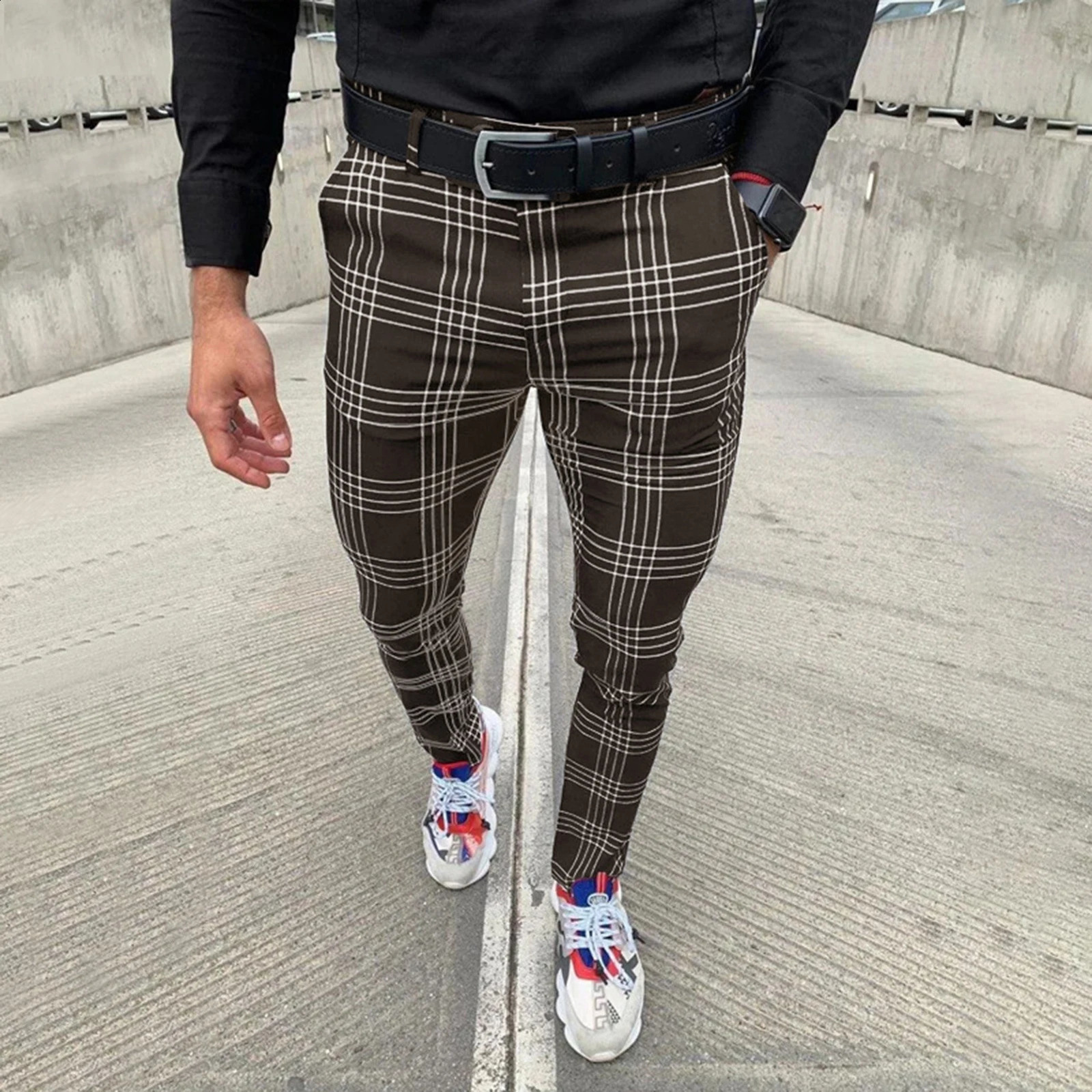 Pencil Pants Sweatpants Men Plaid Simple Spring Mens Joggers Slim Fit Hole Long Trouser 241230Z
