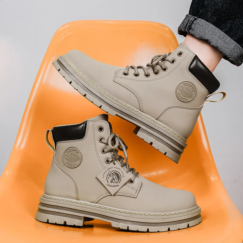 High Quality Classic Retro Work Shoes Spring Autumn Thick Soles High Top Anti Slip Climbing Shoes Leather Lace Up Casual Boots 241231