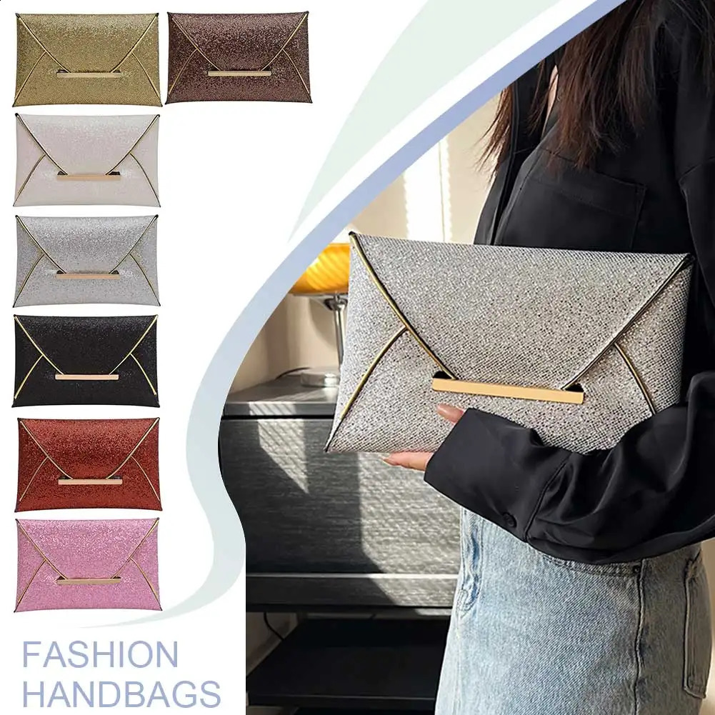 Women Envelope Evening Bag Solid Color Shiny Clutch Glitter Party Bag Sequins Evening Purse Female Outdoor Wallet 250528