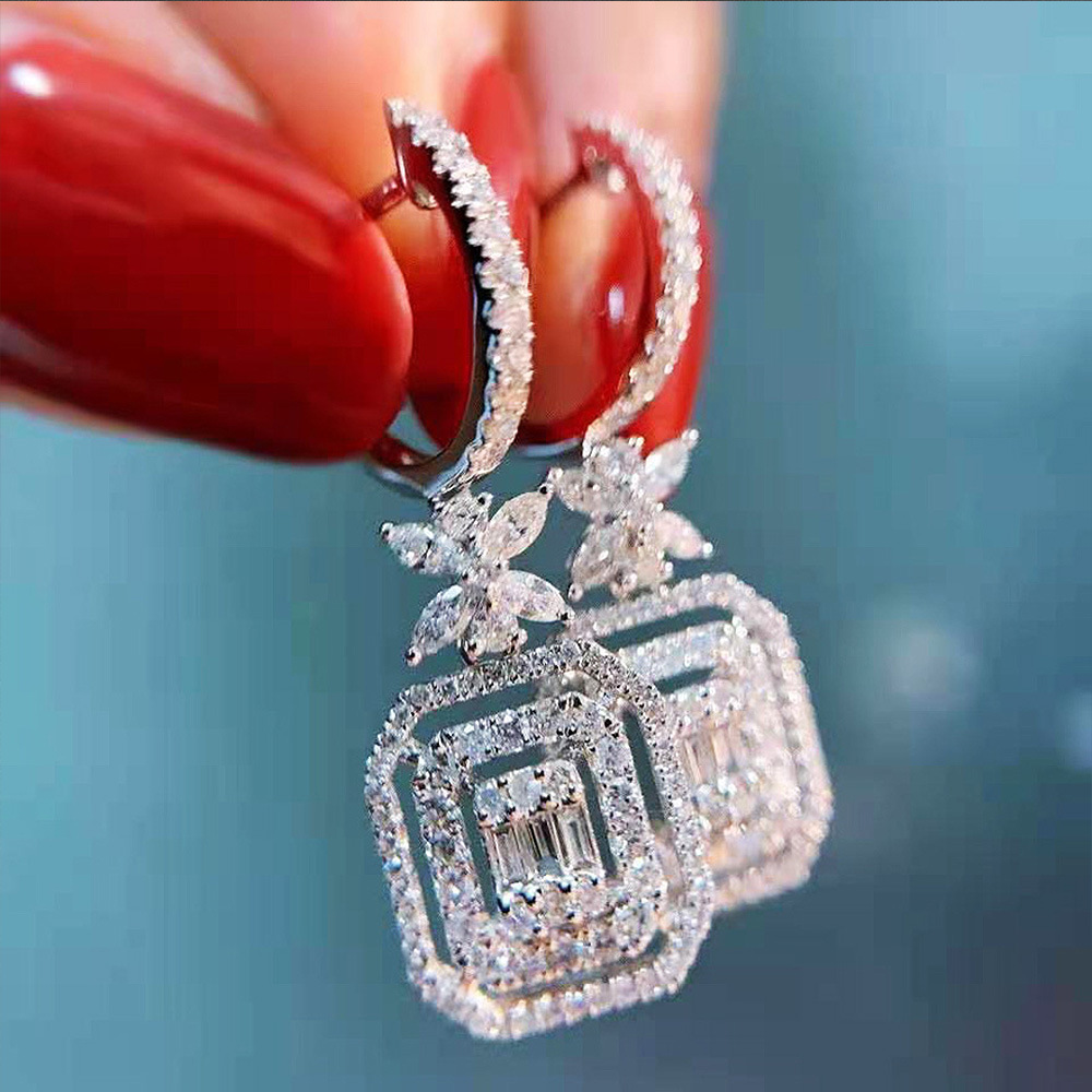 Choucong Sparkling Dangle Earrings Luxury Jewelry 925 Sterling Silver T Princess Cut White 5A Cubic Zircon CZ Diamond Gemstones Party Women Long Drop 