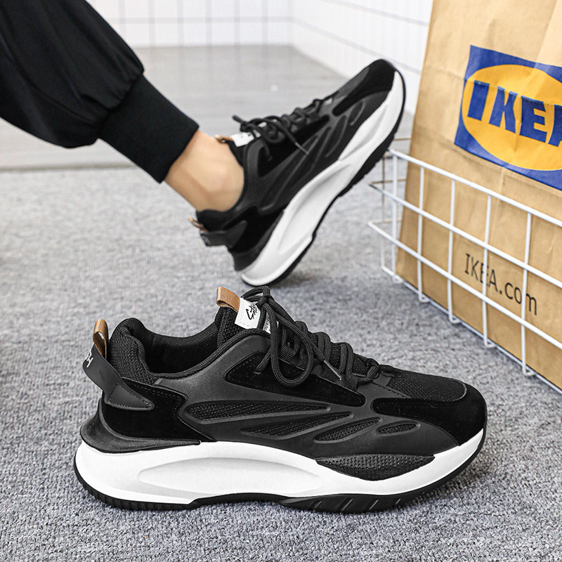 Men Sports Thick Sole Chunky Shoes Fashion Trendy Simple Casual Style Versatile Running Training Retro Triple Black Beige fashion