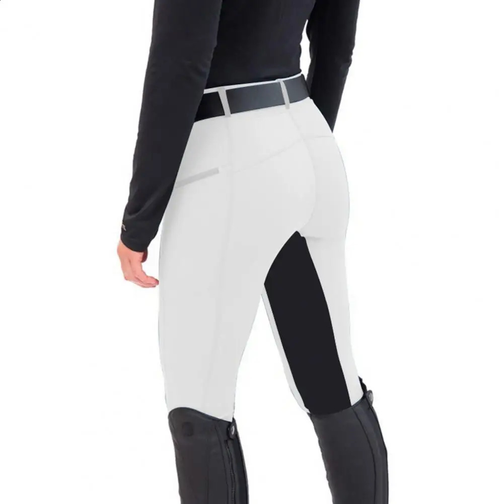 Women Pants High Waist Elastic Waistband Slim Fit Zipper Pockets Horse Riding Equestrian Long Trousers 241228
