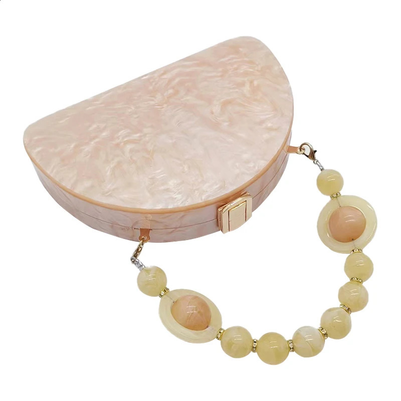 Acrylic Evening Bag Fashion Semicircle Chain Handbag Solid Champagne Clutch Purse Wedding Party Crossbody Wallet 241231