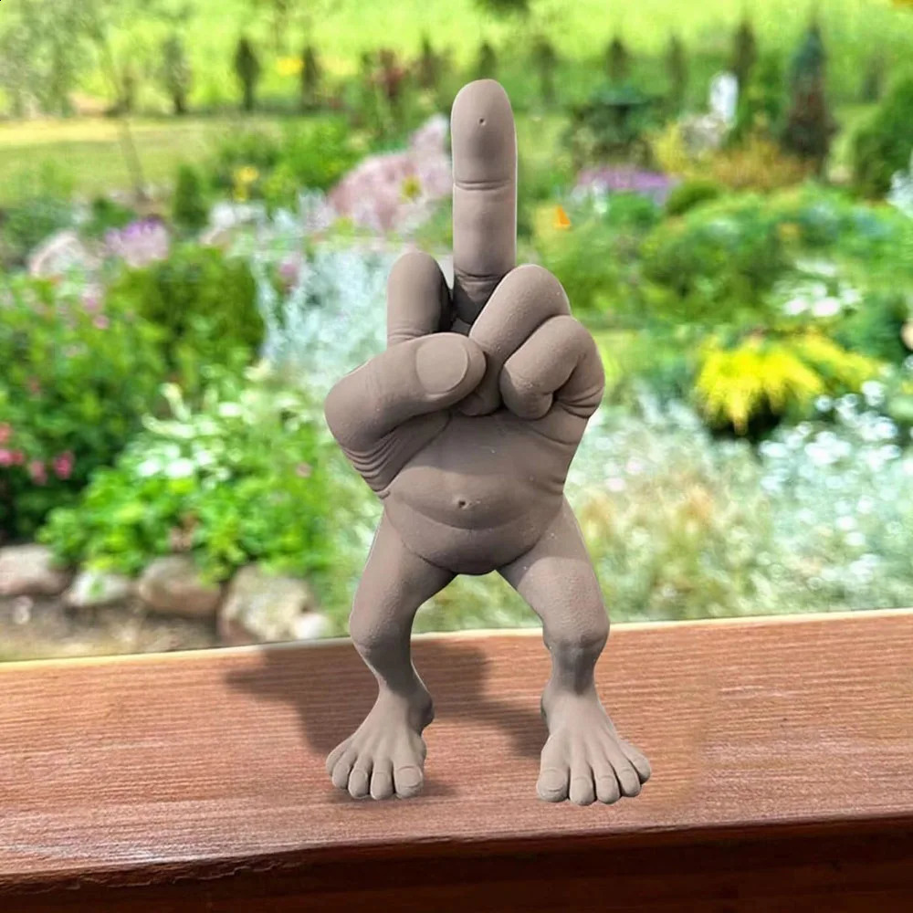 Middle Finger Figure With Legs Office Desk Funny Hand Gesture Resin Figurine Creative Home Ornaments Gift Room Decorations 241230
