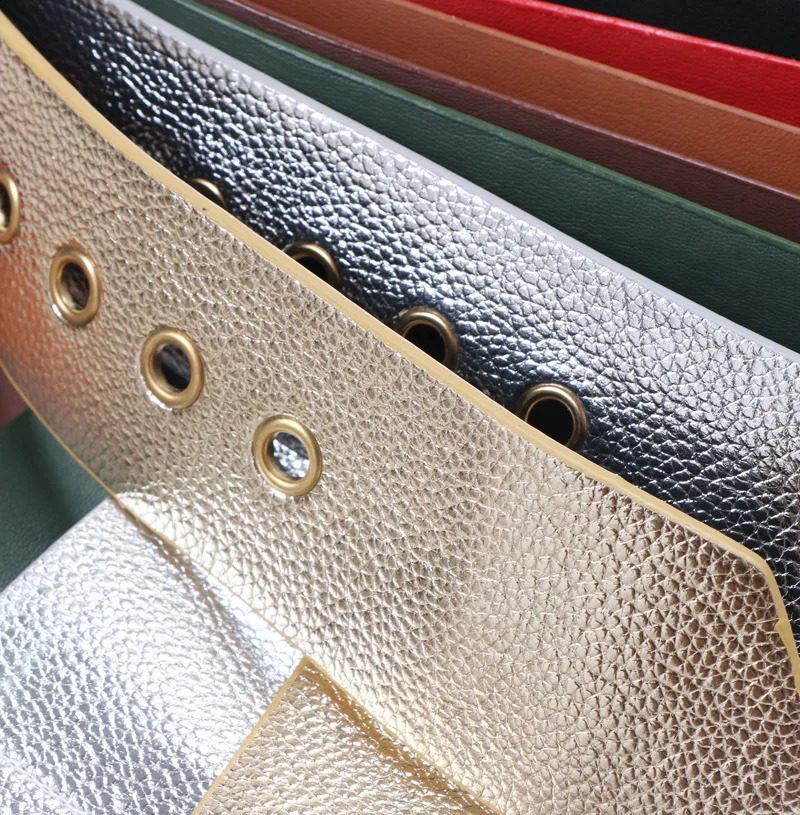 female irregular metal buckle PU leather lychee pattern decoration with woolen wool overcoat waistband seal belt 241226