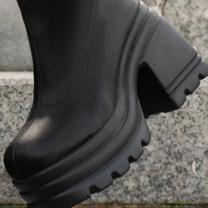 Chunky Knight Boots Round Toe Waterproof Back Zipper Knee-high Fashion Boots for Autumn 241231