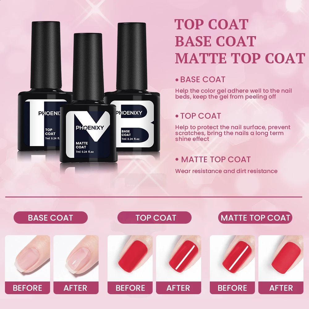 PHOENIXY Gel Nail Polish Set 8ml UV LED Soak Off Gel Varnish Red Pink Color Glitter Nail Gel Polish Top Base Coat Nail Art Kits 241230