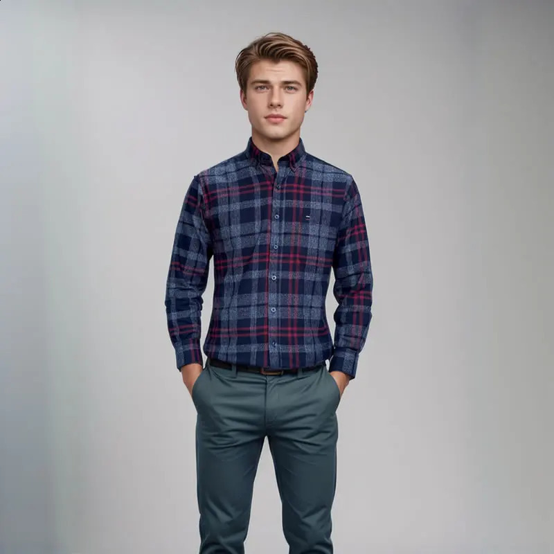 100% Cotton Mens Shirt Long Sleeve Flannel Classic Versatile Soft Breathable Casual Fashion Business Mens Social Shirt S-7XL 241228