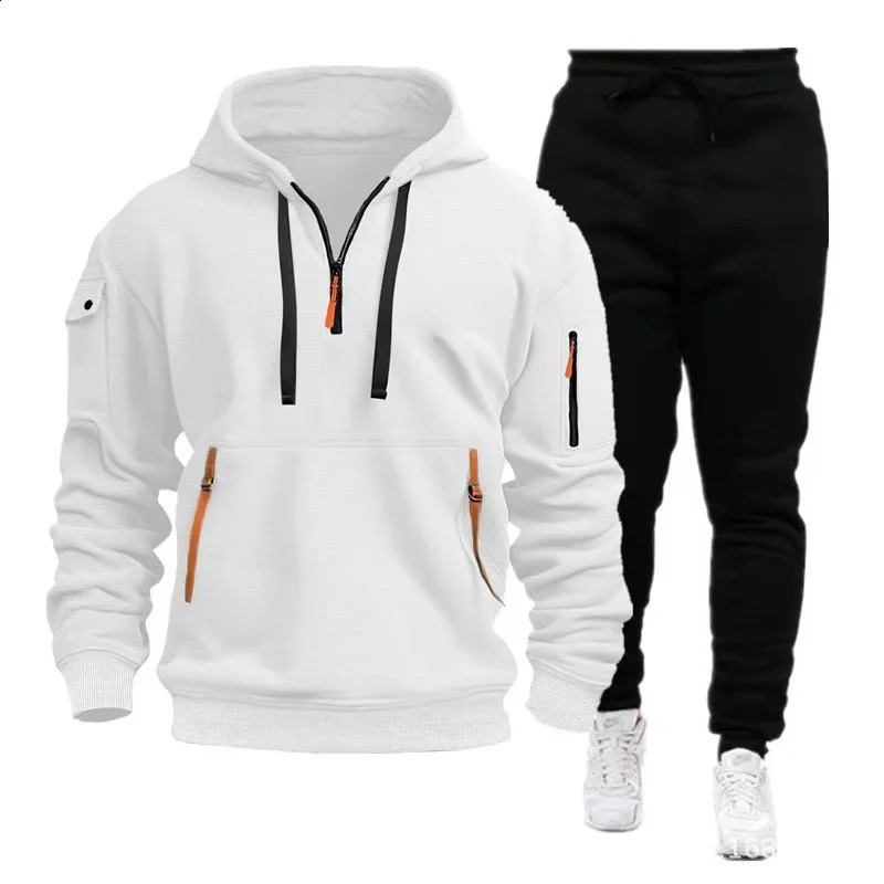 2024 Mens Fashion Casual Zipper Tracksuits Outdoor Fitness Jogging Hooded Sets Sports Hoodie Pants Suit Clothing 241224