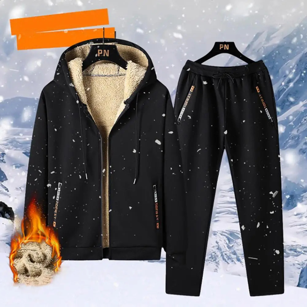 Winter Cashmere and Thick Suit Mens Hoodie Cotton Pants Set Leisure Sports Warm Tracksuit 241223