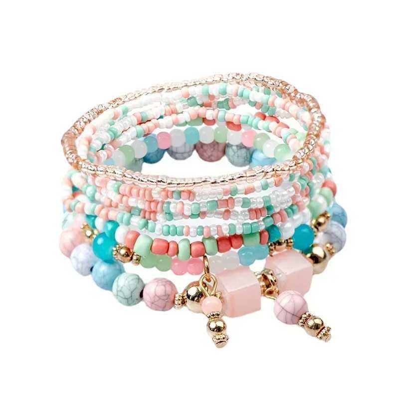 Bohemian handmade bead bracelet set suitable for womens summer colorful bead chain bracelets girls Bohemian fashion jewelry accessories W241231