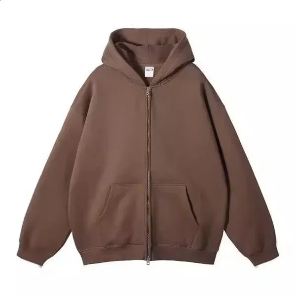 High Street Autumn and Winter Fleece 350G Double Head Zipper Cardigan Loose Trend Hooded Sweater Hoodies 241230