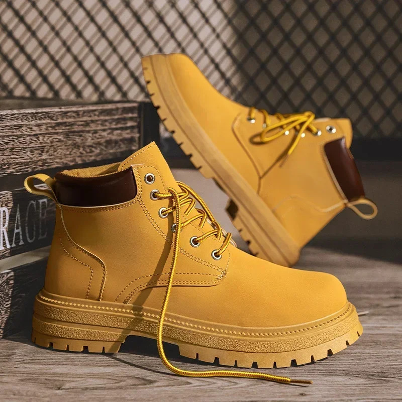 Mens Vintage Suede Ankle Boots Autumn Combat Boots Fashion Lace Up Winter Outdoor Warm Leisure Shoes Lace Up Botas 241230