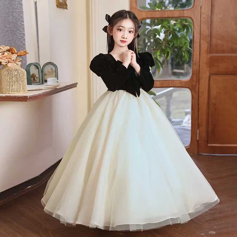 Girl Dress Autumn/Winter New Sled Childrens High End Birthday Princess Long Dress Girl Piano Concert Dress W241231