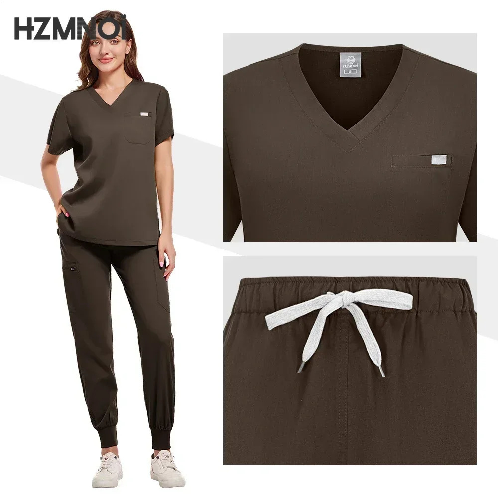 High Quality Nursing Scrubs Women Uniforms Pet Grooming Scrub Set Short Sleeved V-neck Top and Pants Surgery Work Clothes 241230