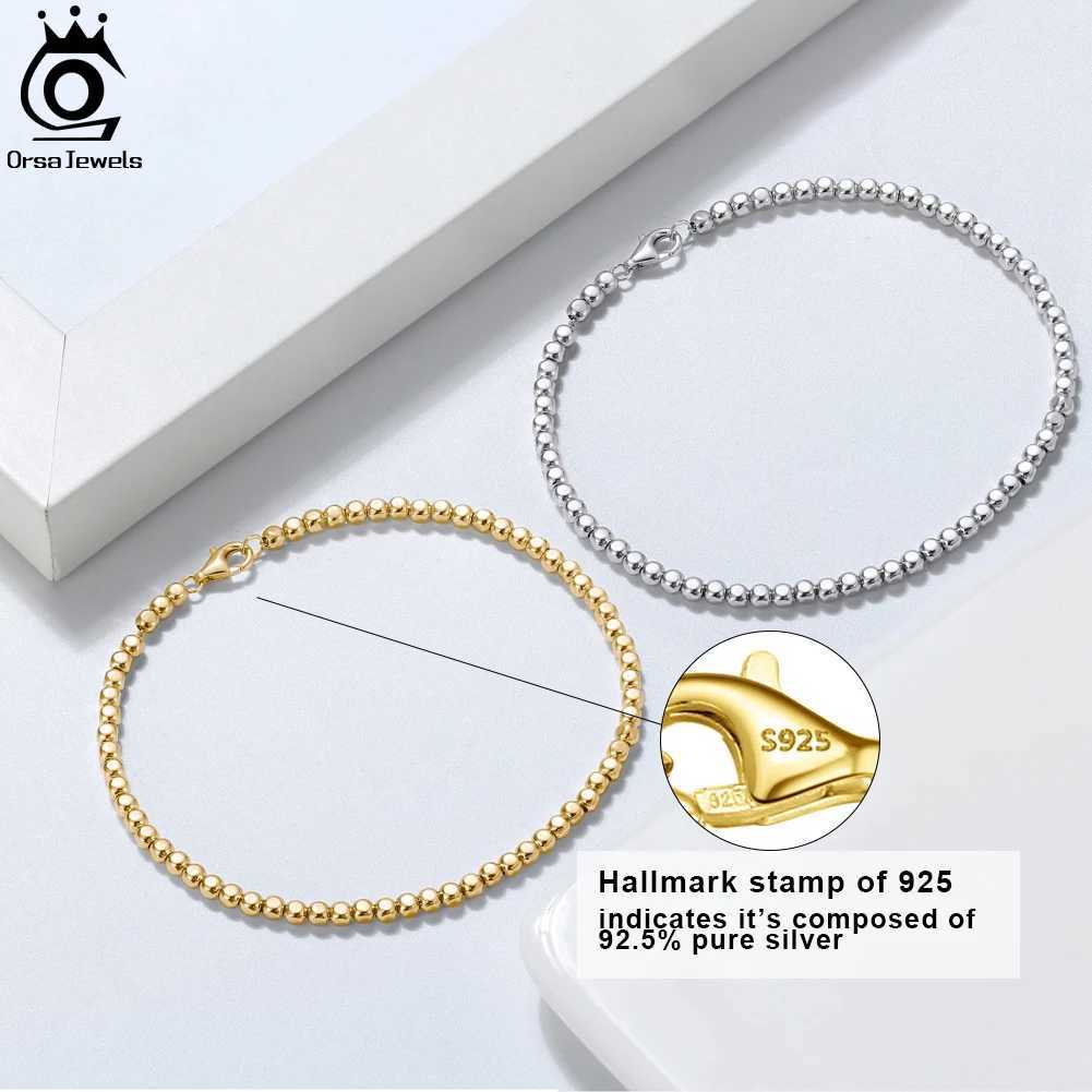 ORSA JEWELS Soild 925 sterling silver 2.5mm 4mm ball bead chain bracelet for womens simple bead round chain bracelet SB124 W241231