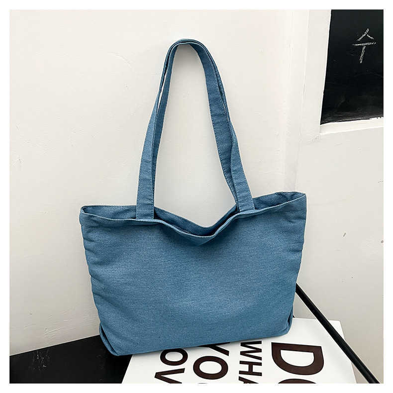 Lightweight denim canvas, simple, fashionable, stylish, casual, solid color, portable, women's large capacity single shoulder tote bag 241231