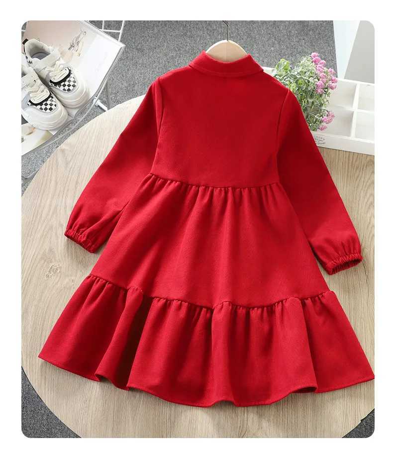 2024 Autumn Retro Bow and Crystal New Girl Princess Dress Cotton Youth Casual Laminated Clothing Baby Clothing Preschool 12 Years W241231