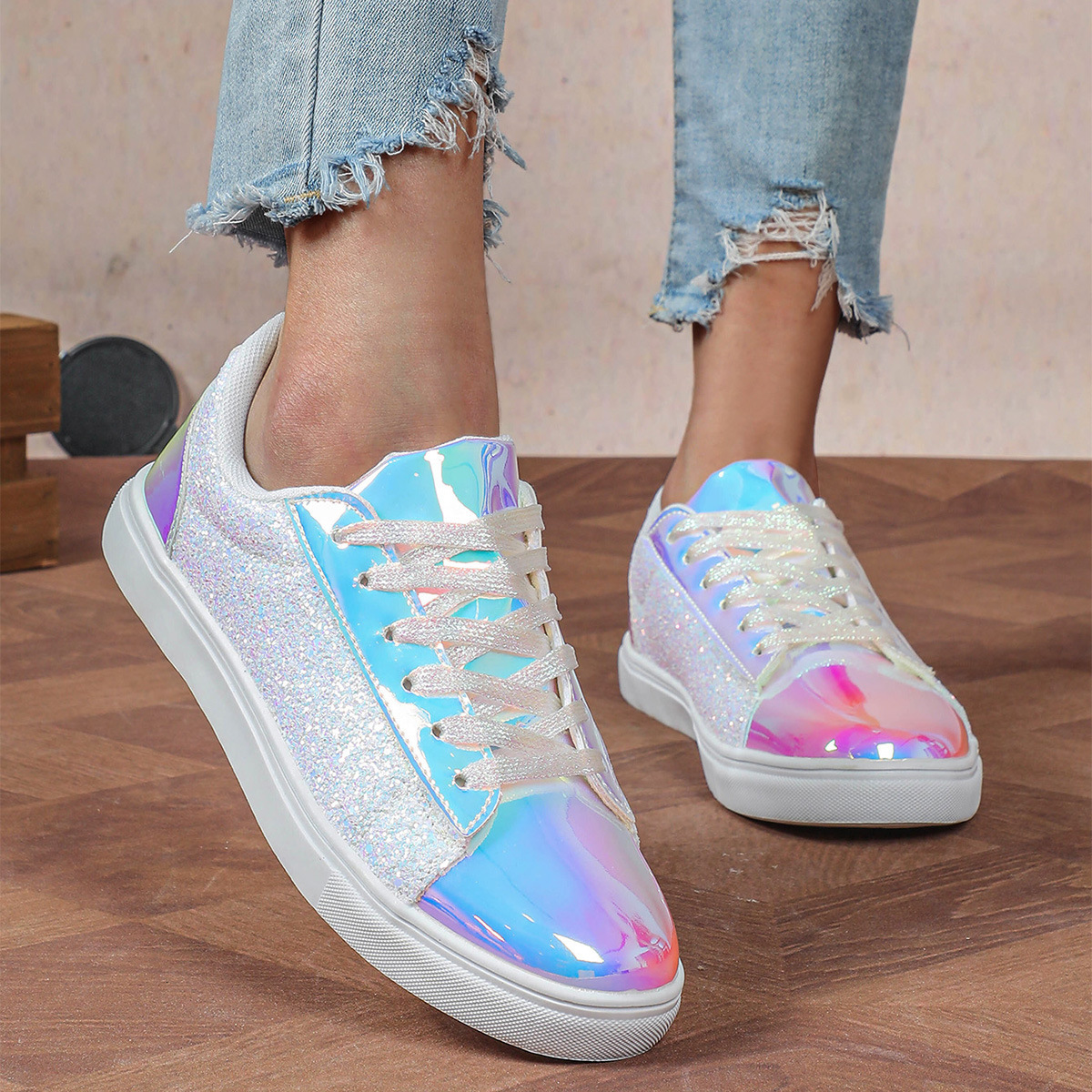 2025 New Women's Fashion Large Size Sport Casual Shoes Flat Low gang Sequins Sneakers