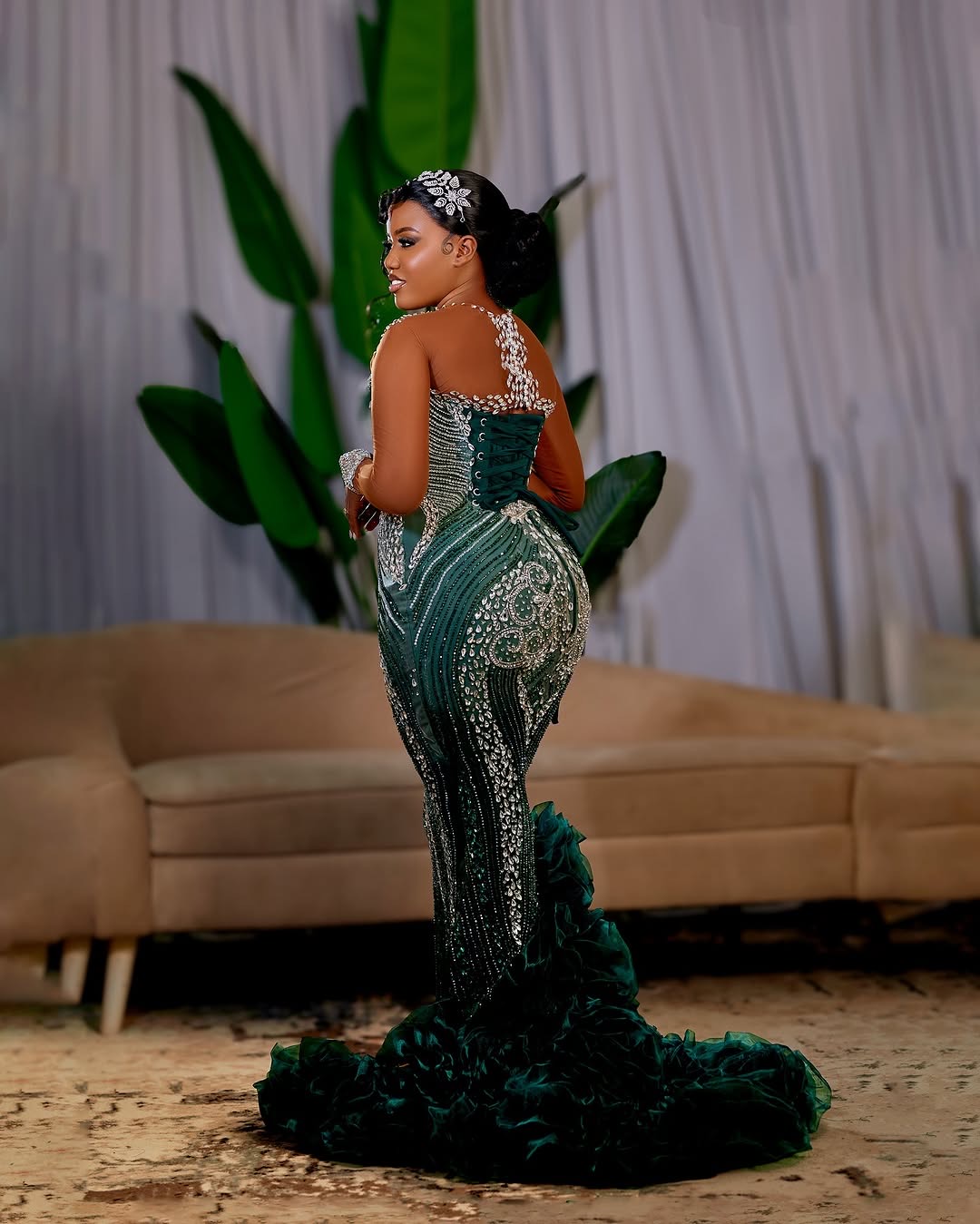 Dark Green Mermaid Prom Dresses 2025 Sequined Crystals Luxurious Evening Formal Party Second Birthday Engagement Gowns Plus Size Dress For Special Occ