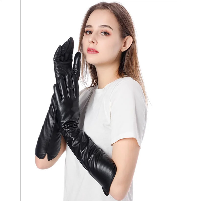 45CM Genuine Leather Long Gloves Genuine Sheepskin Long Gloves Womens Winter Warm velvet Lined Fashion 241230